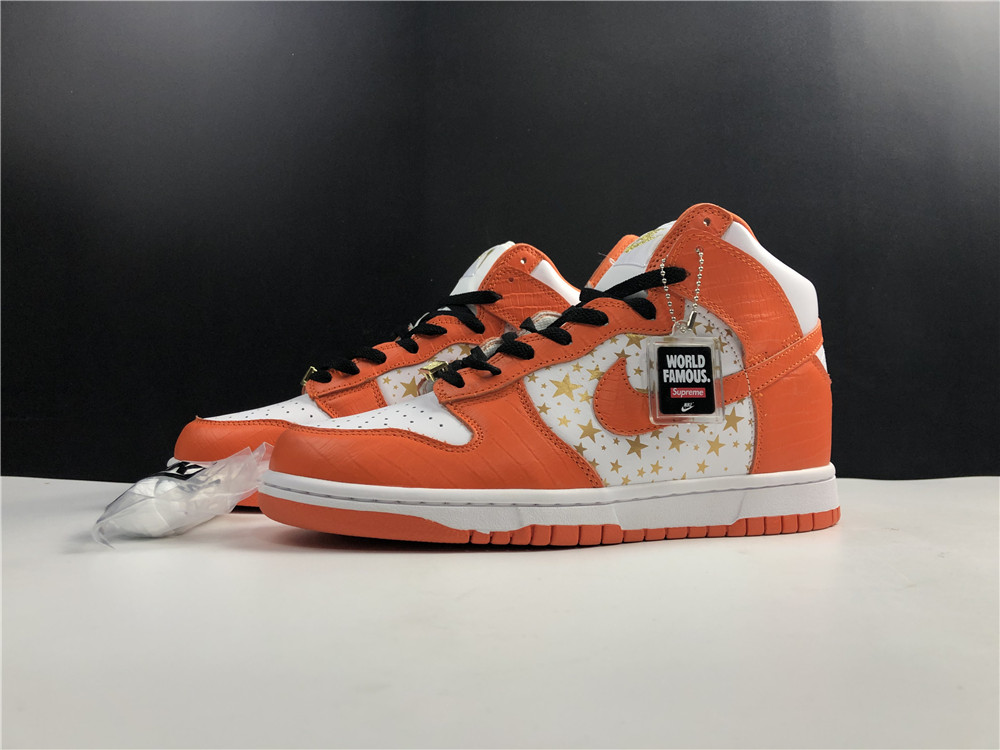 from Supreme x Nike SB Dunk HighโStars Orangeโ